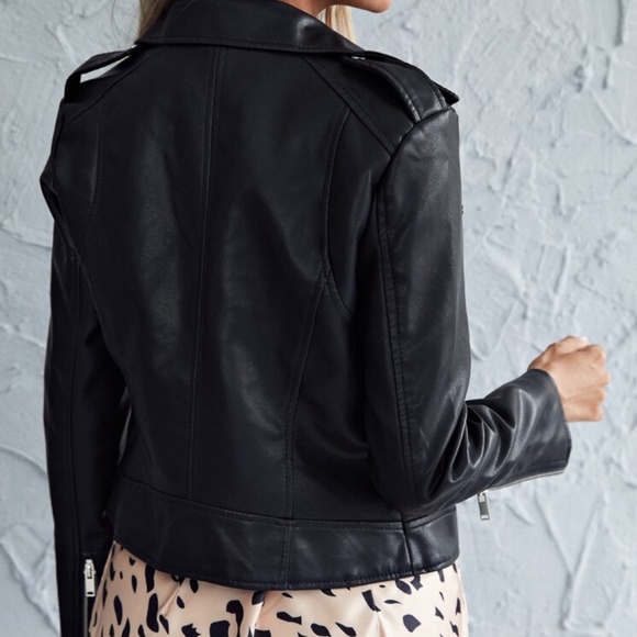 Black moto biker zipper pocket jacket motorcycle - Picture 4 of 5